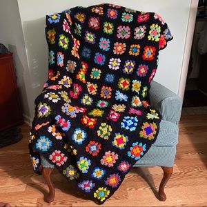 Vintage Handmade Granny Square Crocheted Afghan Blanket